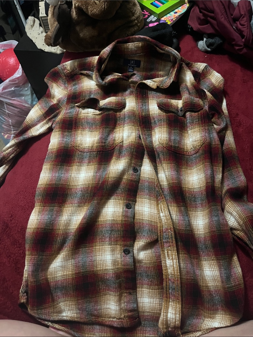 George Plaid Button-Up Shirt in Red and Brown Tones